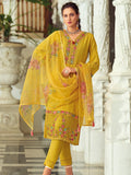 Varanga Women Floral Motif Thread Embroidered & Orangza Lace Detailed Kurta With Trouser & Dupatta