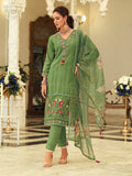 Varanga Women Floral Motif Thread Embroidered & Orangza Lace Detailed Kurta With Trouser & Dupatta