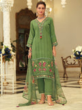 Varanga Women Floral Motif Thread Embroidered & Orangza Lace Detailed Kurta With Trouser & Dupatta