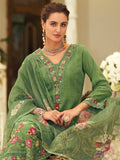 Varanga Women Floral Motif Thread Embroidered & Orangza Lace Detailed Kurta With Trouser & Dupatta