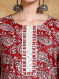 Paisley Printed Round Neck Kurta With Trouser & Dupatta
