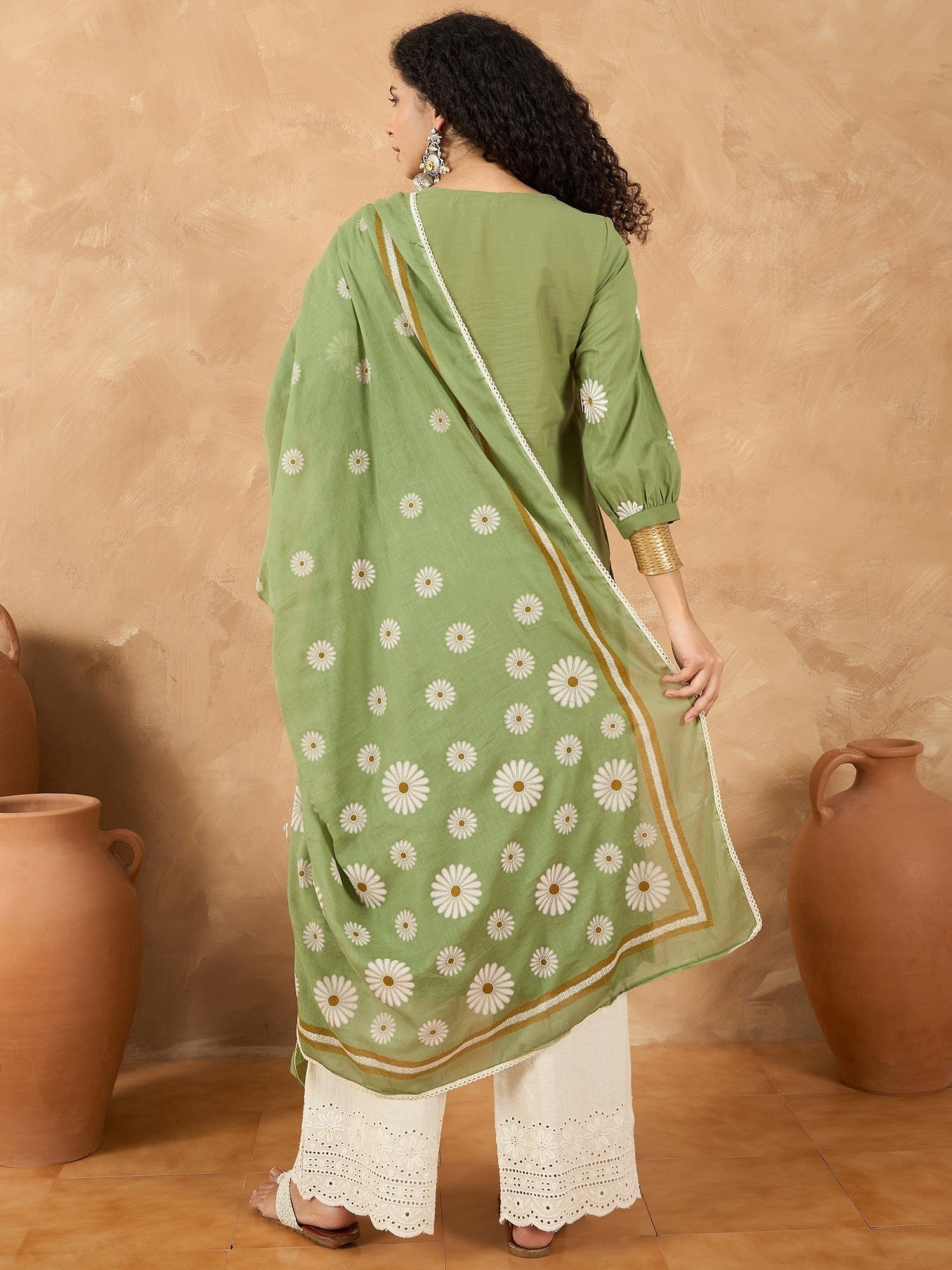 Varanga Women Kurta Set With Pin-Tucks Detailing And Overall Floral Motifs On Kurta And Dupatta