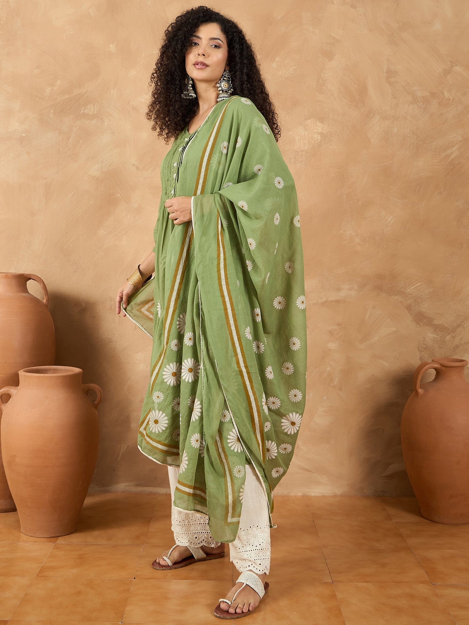 Varanga Women Kurta Set With Pin-Tucks Detailing And Overall Floral Motifs On Kurta And Dupatta