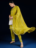Varanga Kurta Set With 3D Work On The Sleeves Paired With Solid Trousers And Dupatta.