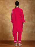 Varanga Women Kurta Set With 3D Work On The Sleeves Paired With Solid Trousers And Dupatta.