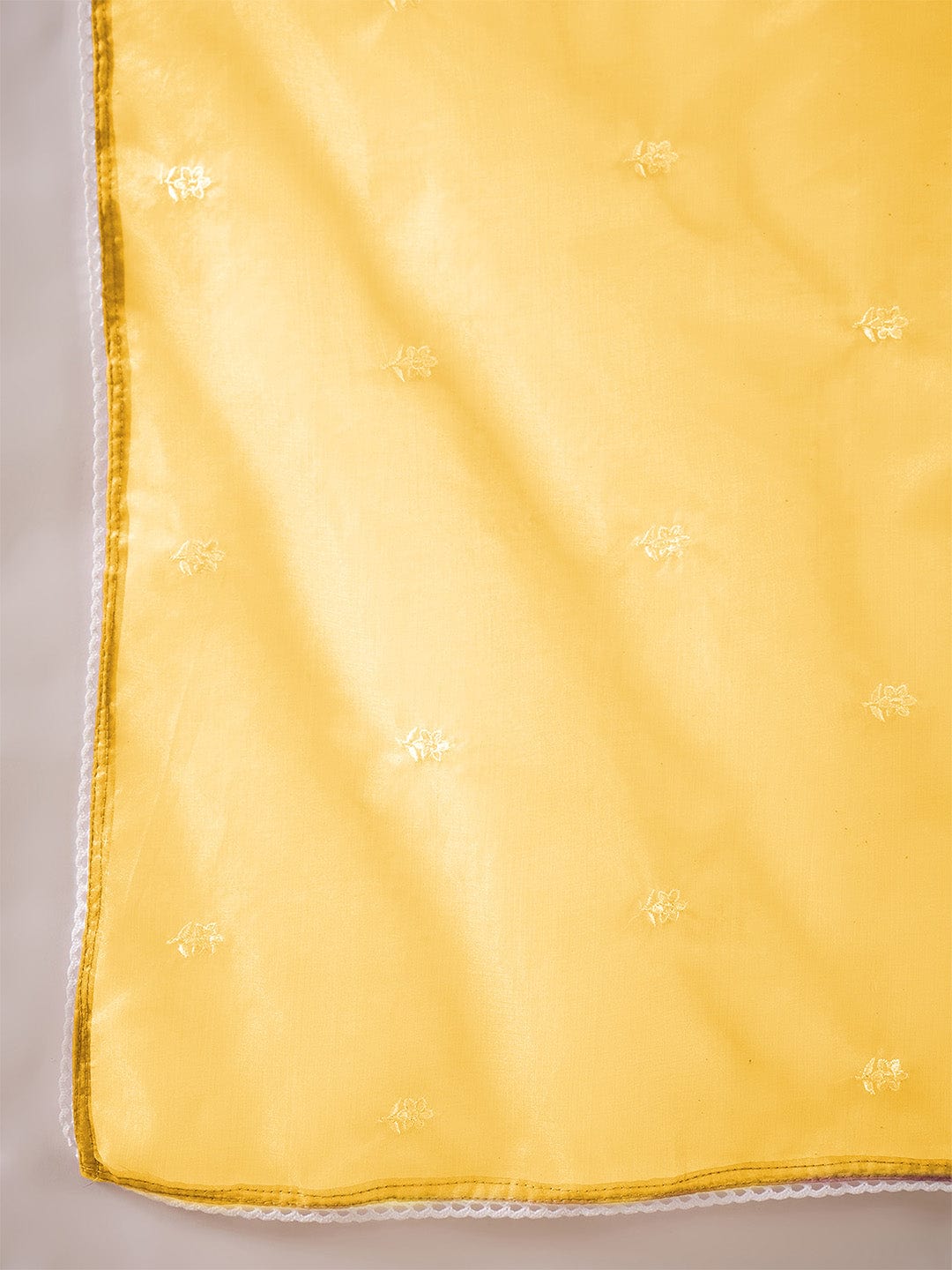 Kurta with thread embroidery paired with trousers with embroidered hem and booti embroidered dupatta