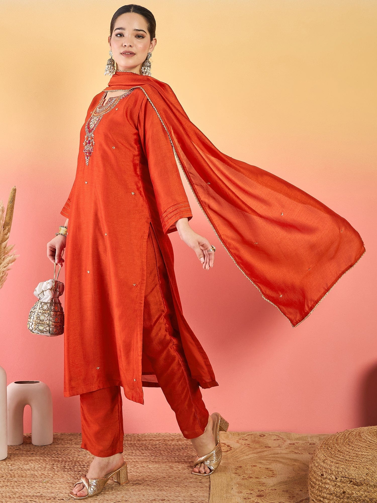 Varanga A Gracefully Beaded Yoke Kurta Paired With Solid Trousers And A Matching Dupatta
