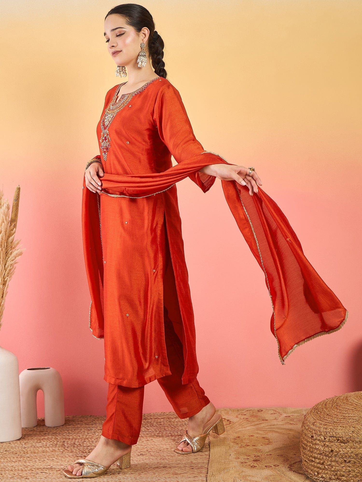 Varanga A Gracefully Beaded Yoke Kurta Paired With Solid Trousers And A Matching Dupatta