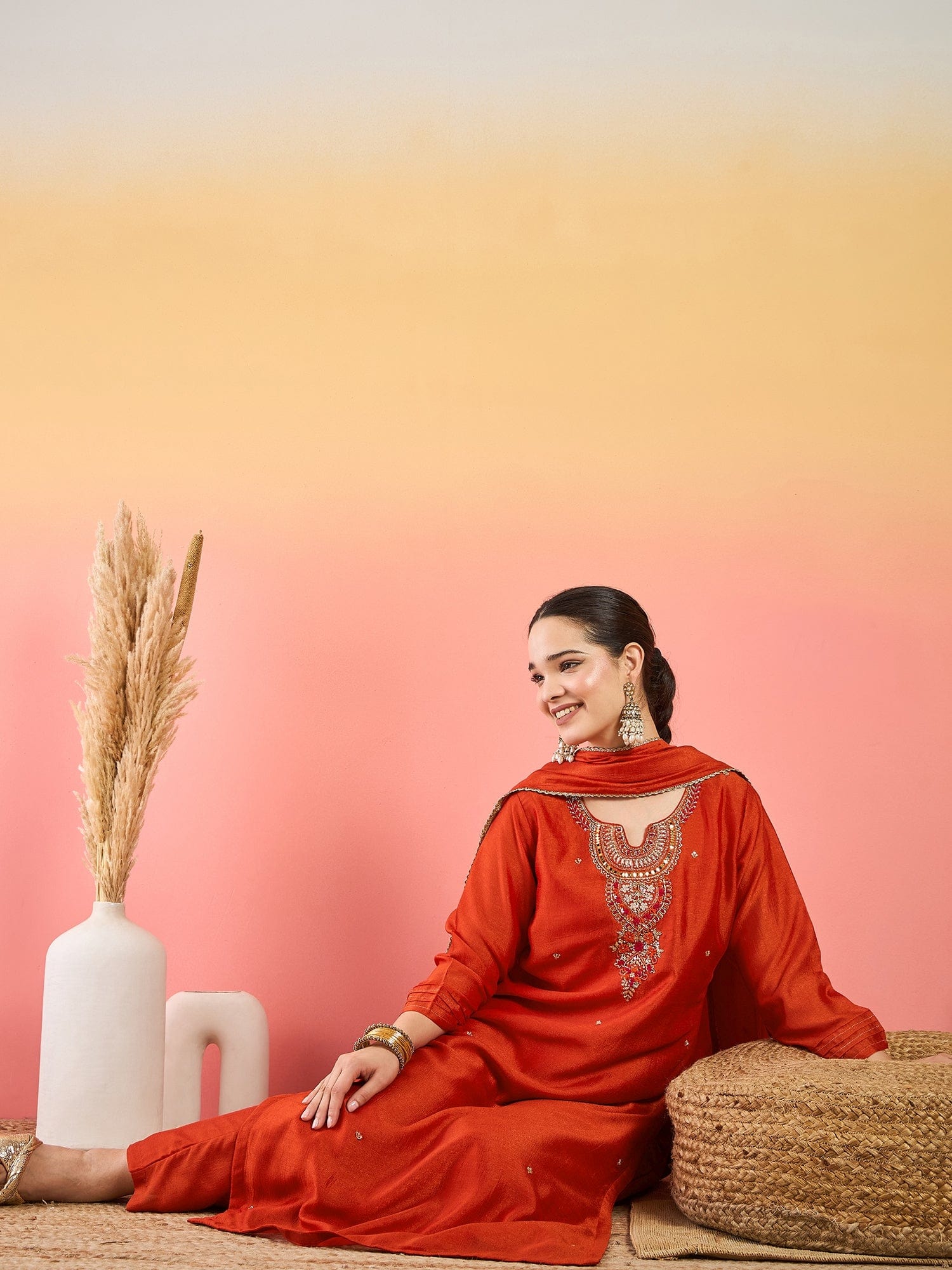 Varanga A Gracefully Beaded Yoke Kurta Paired With Solid Trousers And A Matching Dupatta