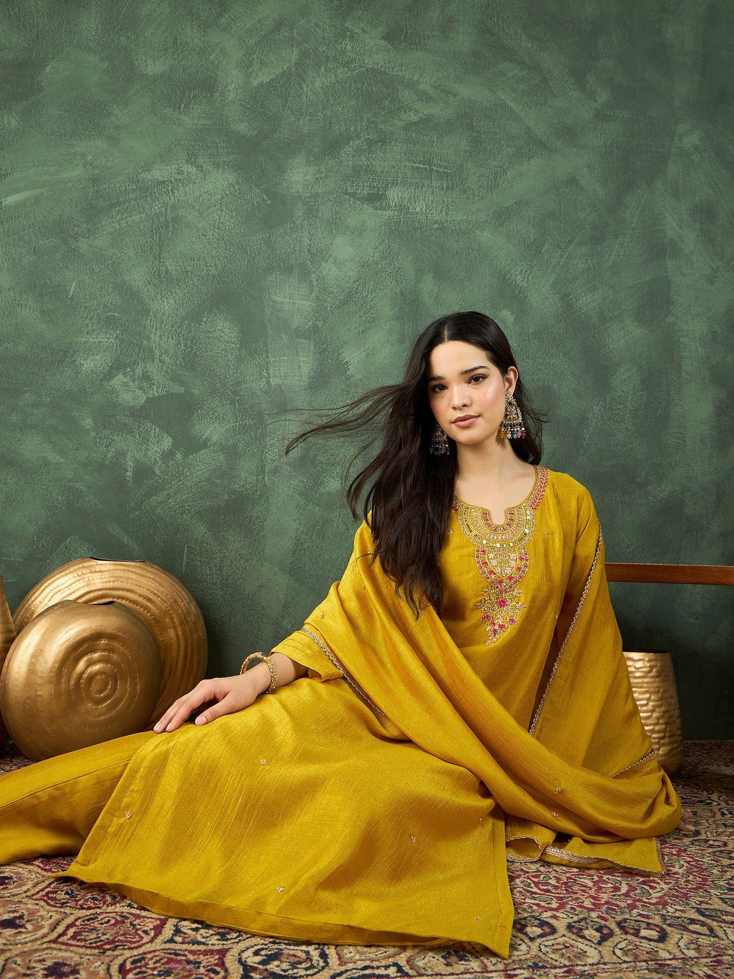 Varanga A Gracefully Beaded Yoke Kurta Paired With Solid Trousers And A Matching Dupatta