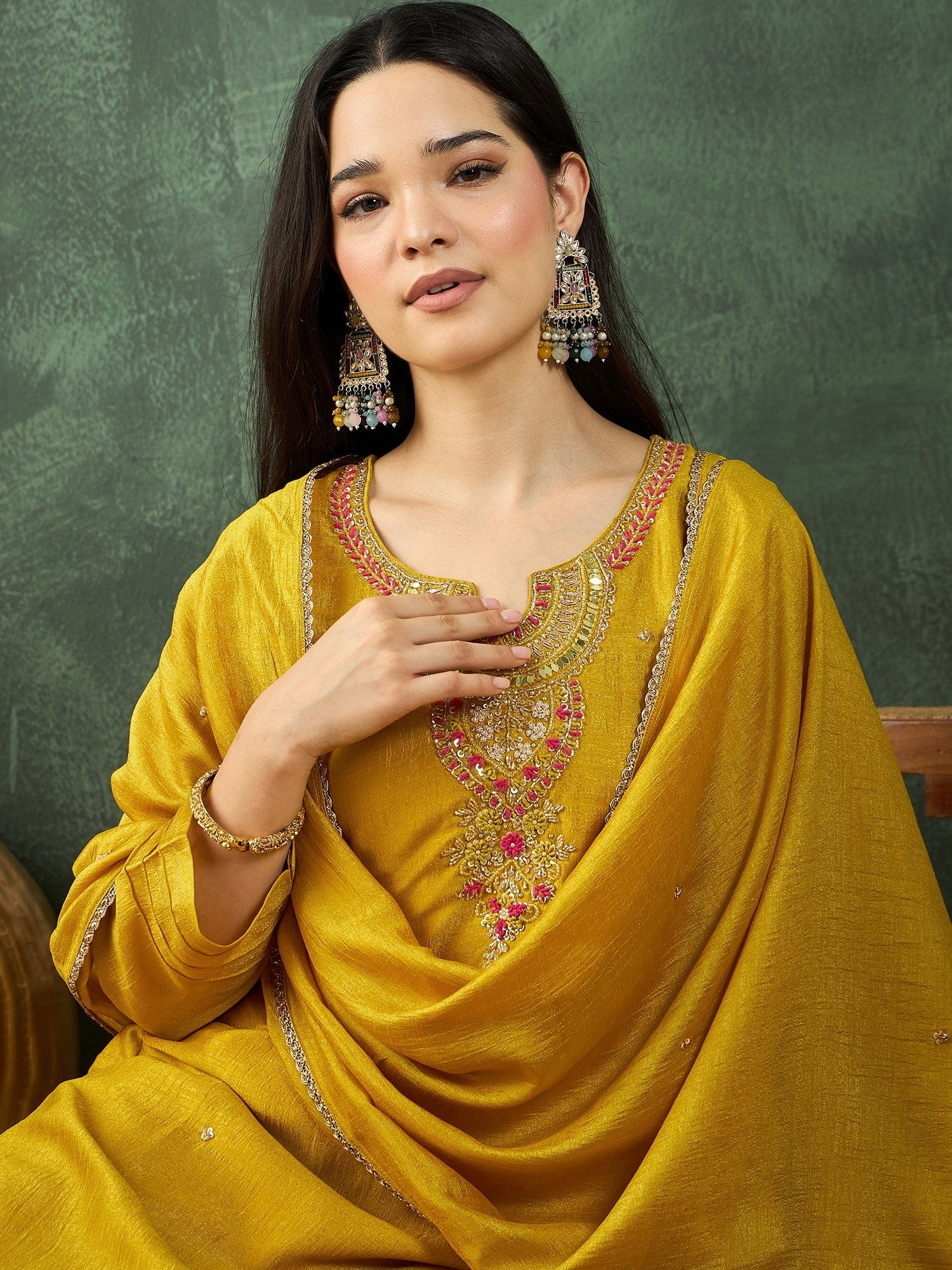 Varanga A Gracefully Beaded Yoke Kurta Paired With Solid Trousers And A Matching Dupatta