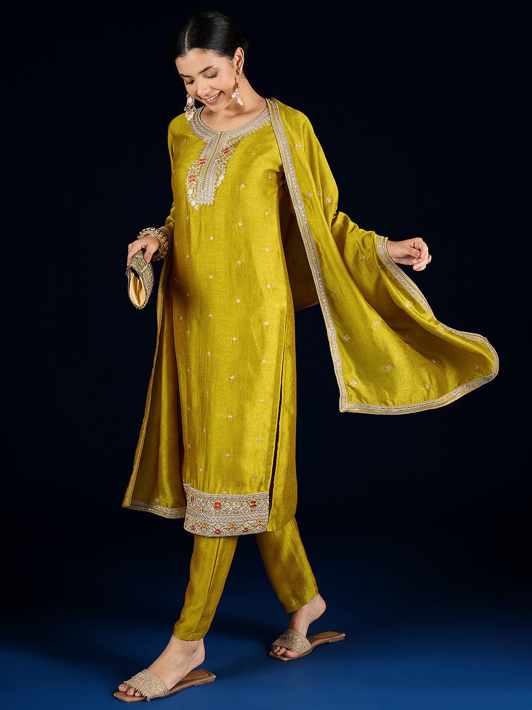 Varanga  Kurta Set Featuring Beadwork Detailing, Embroidered Hem Trousers, And A Hand-Embroidered Dupatta For A Timeless Ethnic Look.