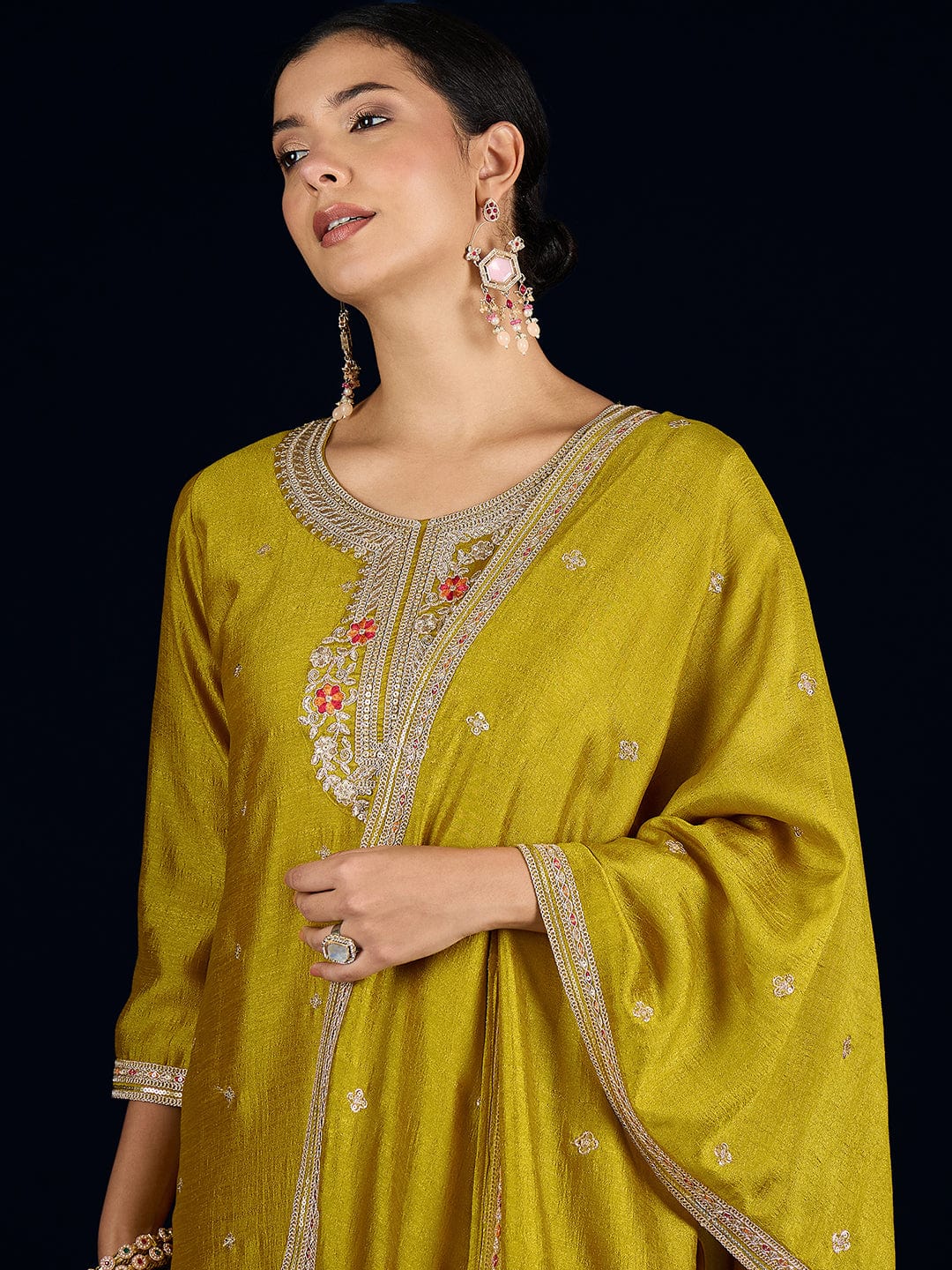 Varanga  Kurta Set Featuring Beadwork Detailing, Embroidered Hem Trousers, And A Hand-Embroidered Dupatta For A Timeless Ethnic Look.