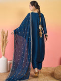 Varanga Kurta With Intricate Zari-Embroidered Yoke Is Paired With Ankle-Length Solid Trousers And A Matching Zari-Accented Dupatta