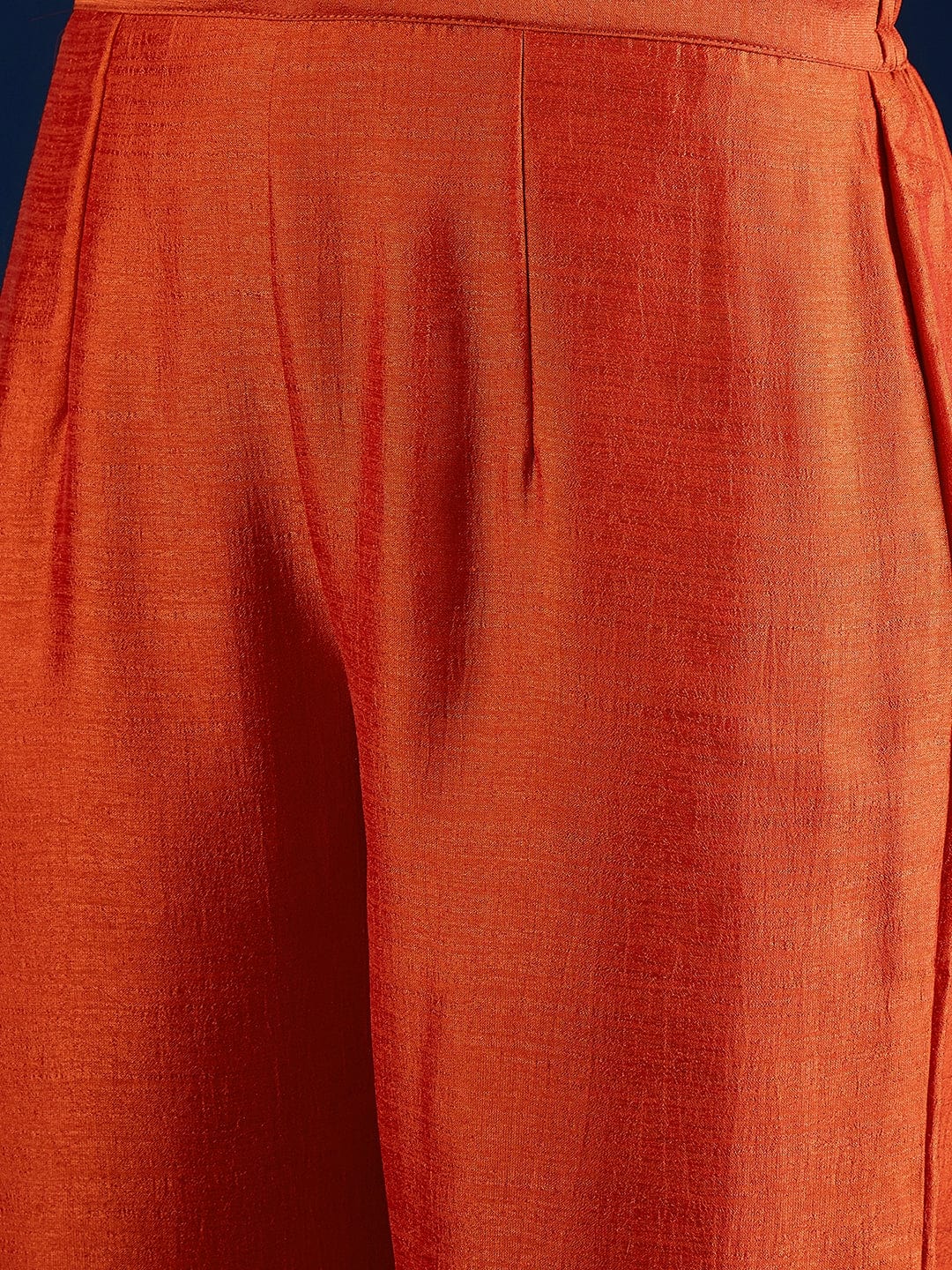 Varanga Graceful Rust 3-Piece Set Featuring A Zari-Embroidered Kurta, Solid Ankle-Length Trousers, And An Elegant Embroidered Dupatta.