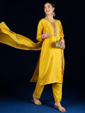 Varanga Vichitra Bead-Embellished Round Neck Kurta, Solid Ankle-Length Trousers, And An Elegant Embroidered Dupatta