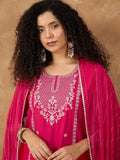 Varanga Women Kurta Adorned With Thread Embroidery, Teamed With Trousers And Paired With Dupatta Featuring Lurex And Lace Detailing
