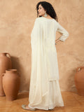 Varanga Women Thread Embroiderd Zari Yoke On The Kurta Paired With Solid Sharara And A Lace Detailing On Dupatta