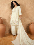 Varanga Women Thread Embroiderd Zari Yoke On The Kurta Paired With Solid Sharara And A Lace Detailing On Dupatta