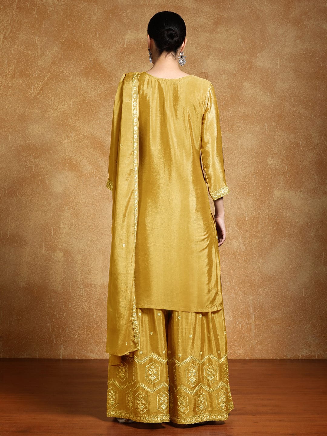 Varanga Women-Bead Work Kurta With Sharara And Dupatta