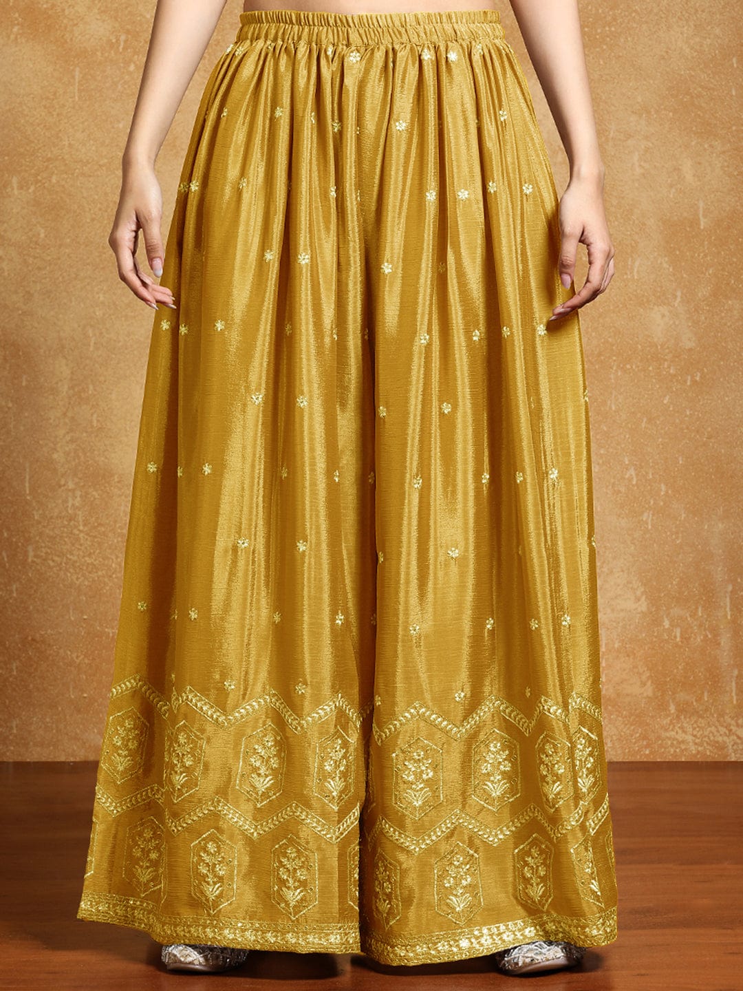 Varanga Women-Bead Work Kurta With Sharara And Dupatta