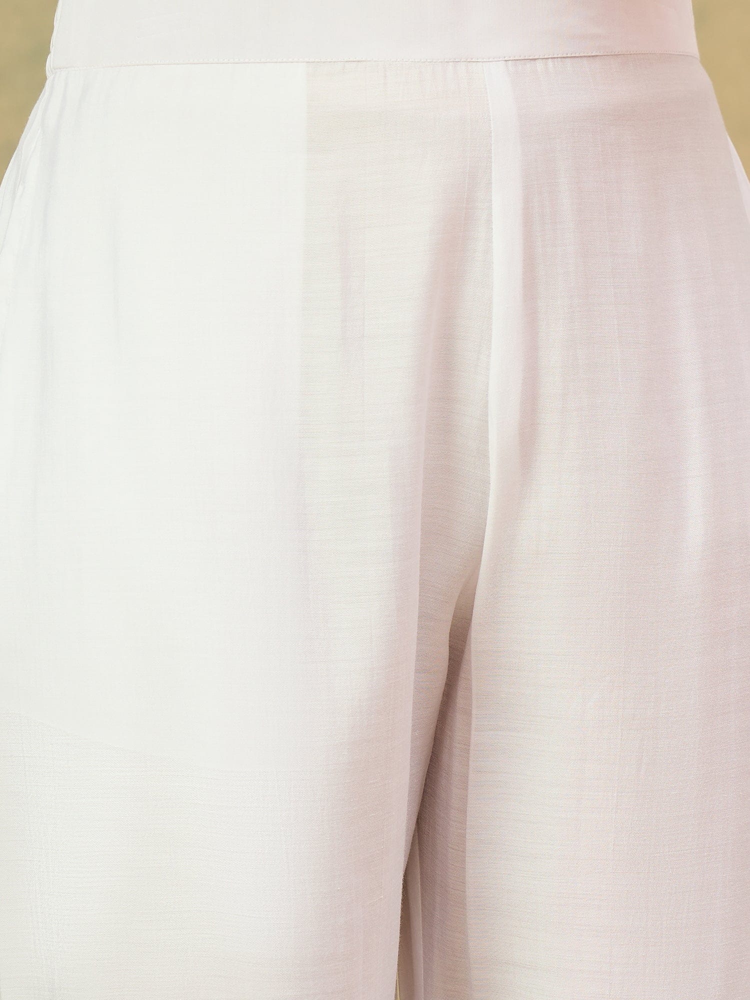 varanga Women Elegant White Ethnic 3-Piece Suit Set With Woven Kurta, Straight Pants, And A Rich Brocade Dupatta.