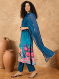 Varanga Women Spaghetti Tie Up Strap Straight Floral Kurta With Trousers And Dupatta