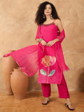 Varanga Women Spaghetti Strap Floral Kurta Featuring Tassles With Trousers And Dupatta