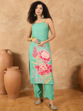 Varanga Women Spaghetti Strap Straight Floral Kurta With Trousers And Dupatta