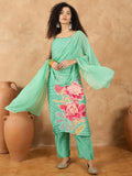 Varanga Women Spaghetti Strap Straight Floral Kurta With Trousers And Dupatta