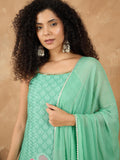 Varanga Women Spaghetti Strap Straight Floral Kurta With Trousers And Dupatta