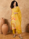 Varanga Women Spaghetti Strap Straight Floral Kurta With Trousers And Dupatta