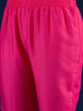 Varanga Fuchsia Ethnic Printed Straight Kurta With Lace Round Neck, Paired With Solid Trousers And A Printed Dupatta.