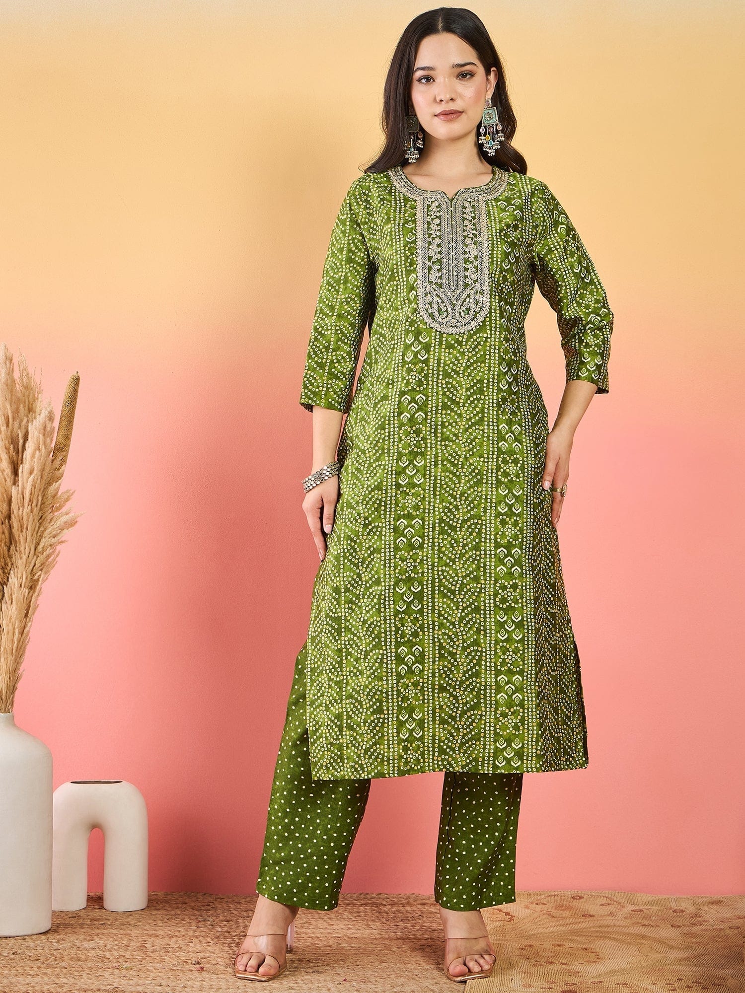 Varanga Kurta With Zari-Embroidered Yoke, Paired With Trousers And A Solid Lace-Detailed Dupatta .