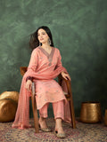Varanga Zari-Embroidered Kurta Paired With Solid Trousers And A Tonal Dupatta .