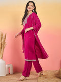 Varanga Kurta Adorned With Thread Embroidery, Teamed With Trousers And Paired With Dupatta With And Lace Detailing