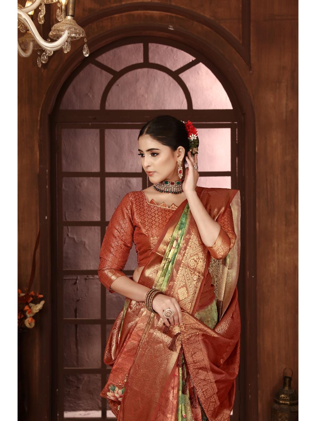 Ethnic Motifs Zari Woven Design Banarasi Saree