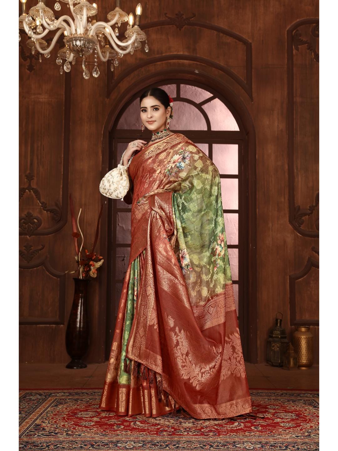 Ethnic Motifs Zari Woven Design Banarasi Saree