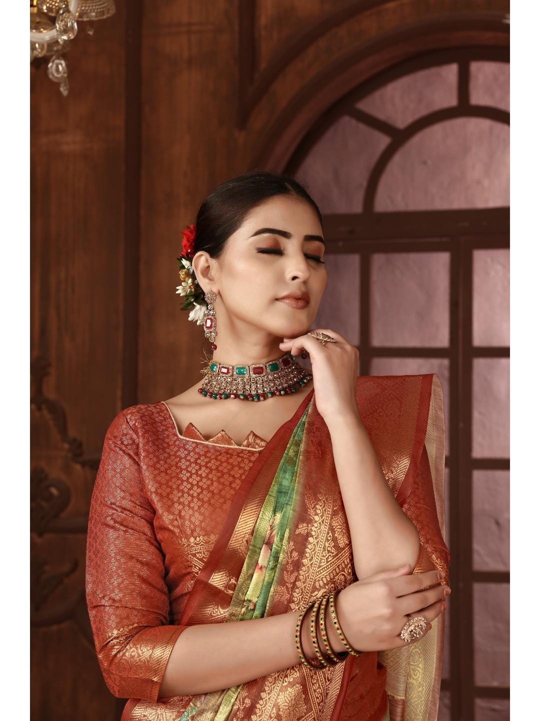 Ethnic Motifs Zari Woven Design Banarasi Saree