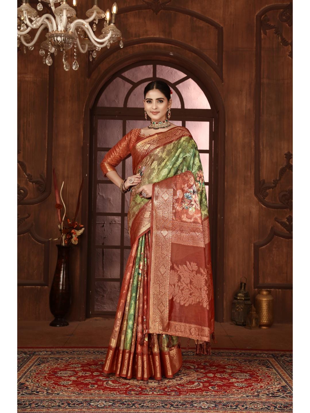 Ethnic Motifs Zari Woven Design Banarasi Saree