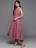 Varanga Women Burgundy Floral Printed Anarkali Kurta With Tonal Bottom And Dupatta