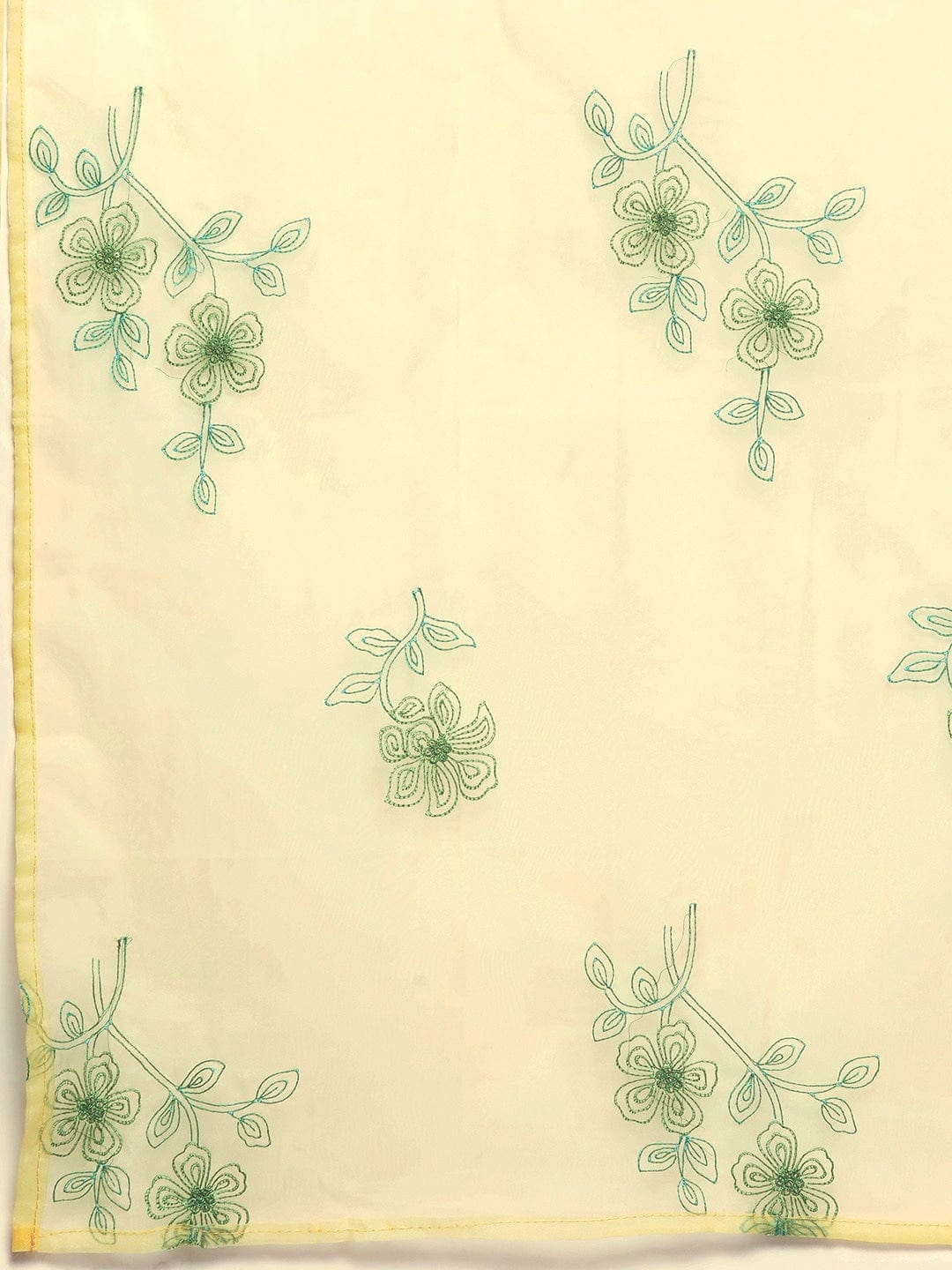Varanga Women Yellow Abstract Printed Round Neck Straight Pure Muslin Kurta Paired With Tonal Bottom And   Organza Embroiderd Dupatta