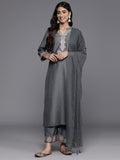 Varanga Women Grey Ethnic Motifs Yoke Design Round Neck Kurta with Trousers & With Dupatta