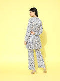 Varanga Women White Floral Printed Top Paired With Tonal Printed Bottom