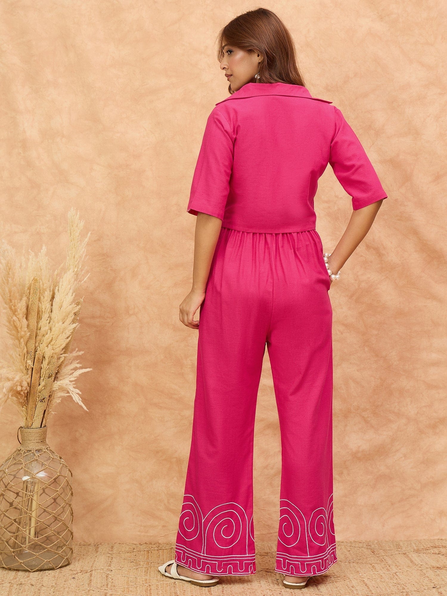 thread embroidered crop shirt with trouser