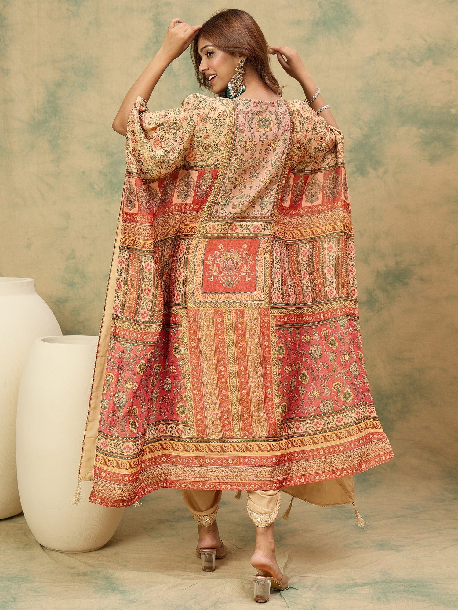 Varanga Women Ethnic Printed Mirror & Gota Embelished Kaftan With Dhoti Pants