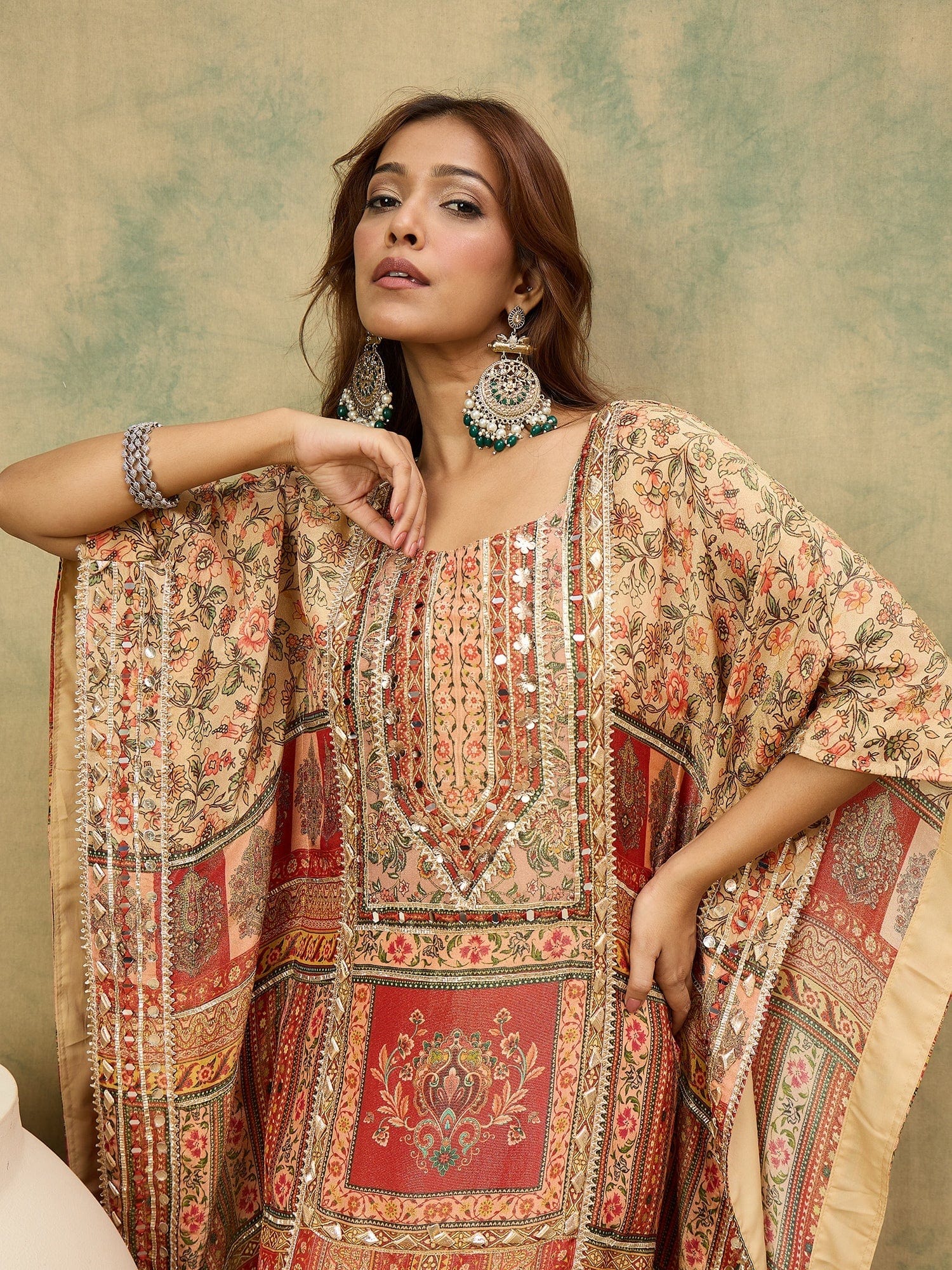 Varanga Women Ethnic Printed Mirror & Gota Embelished Kaftan With Dhoti Pants