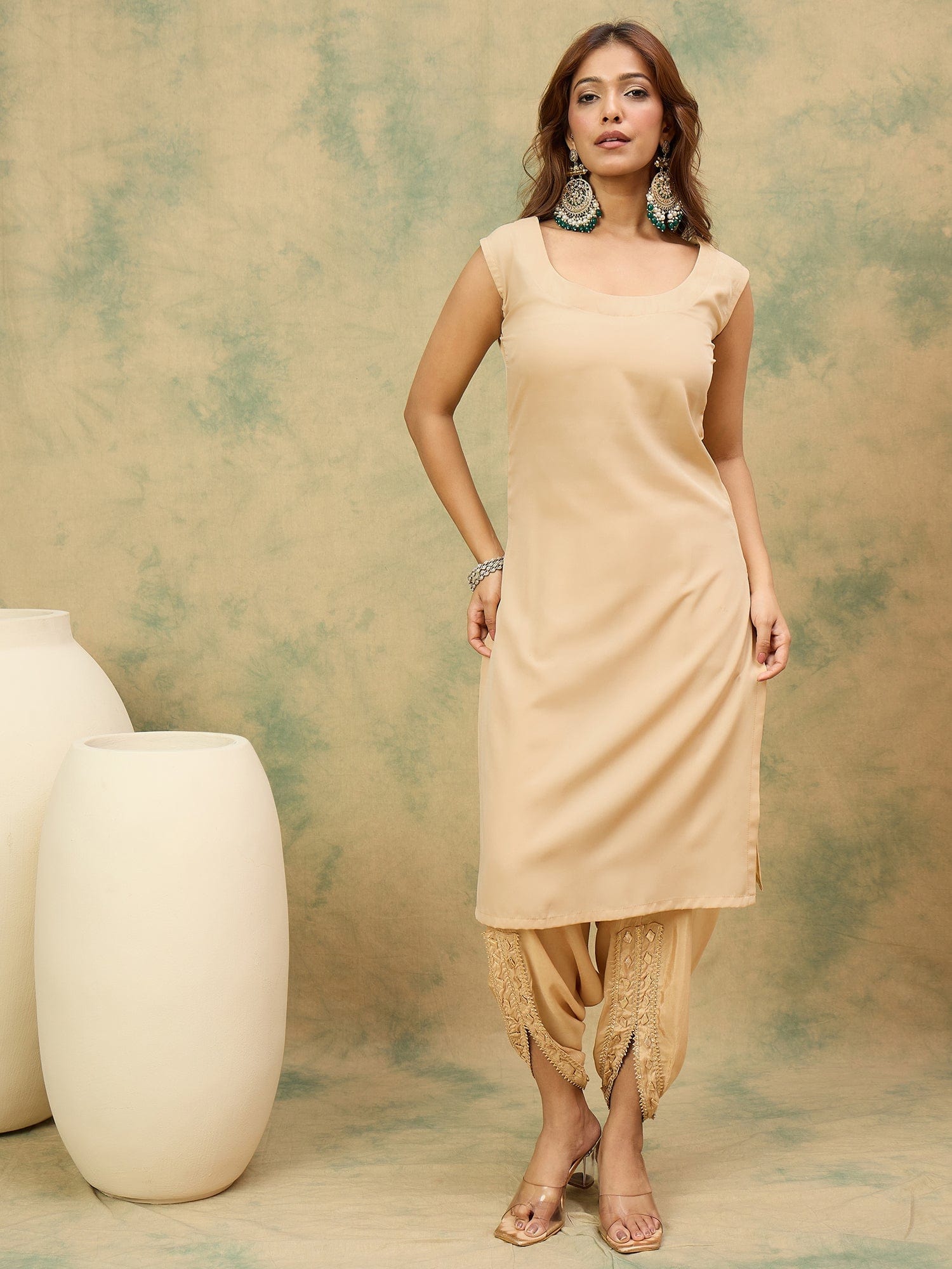 Varanga Women Ethnic Printed Mirror & Gota Embelished Kaftan With Dhoti Pants