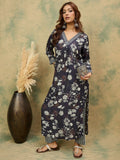 Floral Printed V Neck Kurta With Stripe Trouser