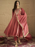 Varanga Women Rust Zari And Sequins Embroidred Anarakli Kurta With Bottom And Dupatta